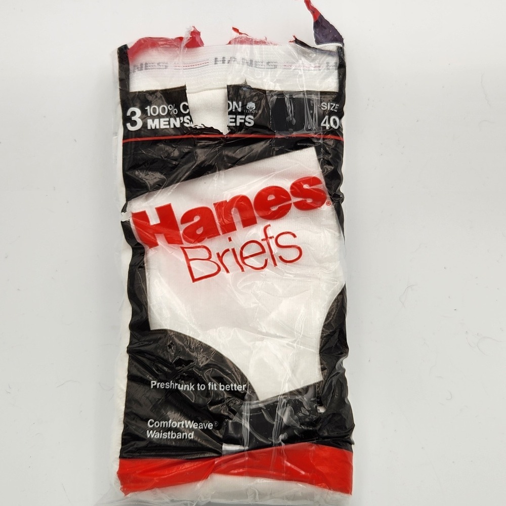 Vintage 1987 Hanes Mens Briefs White Underwear Comfortweave Cotton 40 NEW